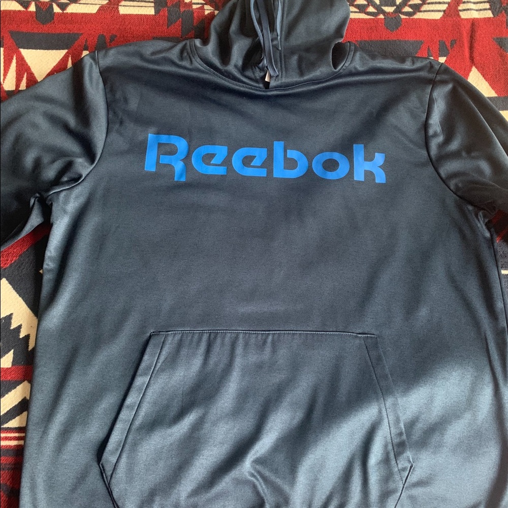 Reebok Men’s grey and blue hoodie